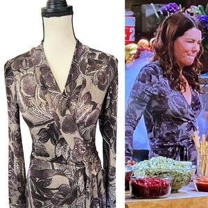 Vintage Silk Floral Designer Wrap Dress ASO Lorelai Gilmore in Gilmore Girls